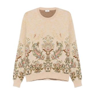 Etro Intarsia Gebreide Trui met Ronde Hals - Heren - Truien - Beige - Maat: M Wol