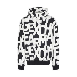 A|X Armani Exchange Hoodies, male, Black, Size: XL Maxi Allover Monogram Cotton Hoodie