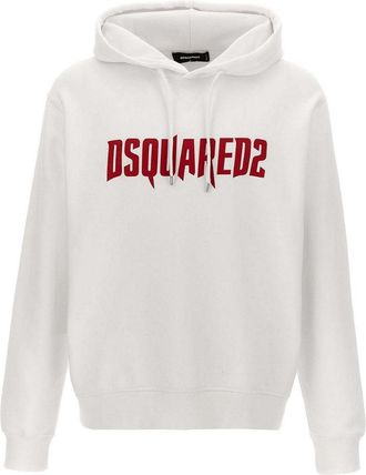 Dsquared2 Mens Horror Logo White Hoodie Cotton - Size X-Small