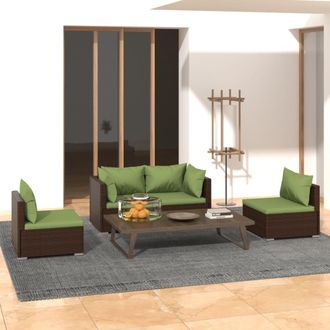 vidaXL Set Muebles De Jard&iacute;n 4 Piezas Y Cojines Rat&aacute;n Sint&eacute;tico Marr&oacute;n Vidaxl