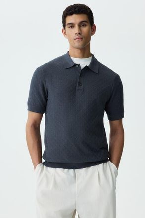 H&M Slim-fit Textured-knit Polo Shirt in Dark Gray at Nordstrom, Size X-Large