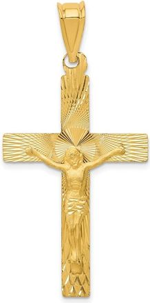 Diamond2Deal 14k Yellow Gold Polished Satin Diamond-Cut Crucifix Pendant