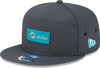 New Era Mens Charcoal Miami Dolphins 2025 Sideline Cold Weather Split Panel 9FIFTY Snapback Hat