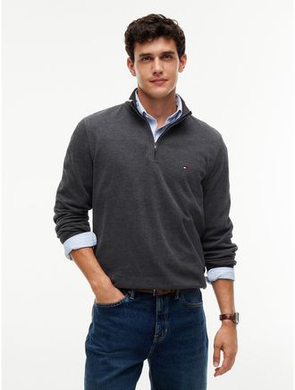 Tommy Hilfiger Mens Rib-Knit Quarter-Zip Sweatshirt - Charcoal Heather - XXL