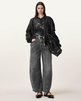 AllSaints Sheep Leather Dana Zip Detail Leather Bomber Jacket, Size: M