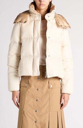 Moncler Castelnew Down & Feather Puffer Jacket in Beige at Nordstrom, Size 3