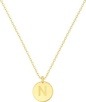 House of Frosted Initial Pendant Necklace in Yellow Gold - N at Nordstrom Rack, Size 16