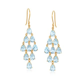 Ross-Simons Garnet Chandelier Earrings in 18kt Gold Over Sterling