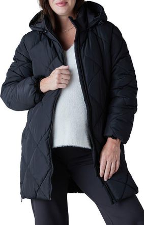 Ingrid & Isabel Quilted Longline Maternity Puffer Coat in Black Onyx at Nordstrom, Size X-Large