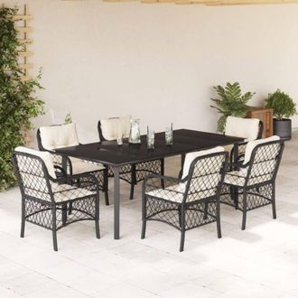 vidaXL Set De Comedor De Jard&iacute;n 7 Pzas Y Cojines Rat&aacute;n Sint&eacute;tico Negro Vidaxl