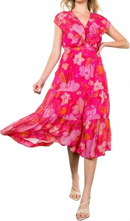 THML Clothing Franny Flutter Sleeve Floral Dress In Fuchsia
