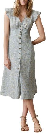 Marine Layer Camila Floral Button Front Hemp Blend Midi Dress in Sea Floral at Nordstrom, Size X-Small