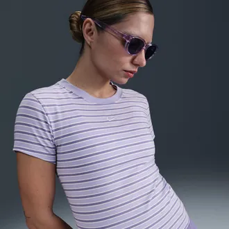 Nike Womens Nike Sportswear Chill Knit Slim Striped T-Shirt in White | HF9524-100