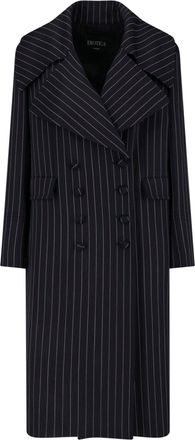 Dondup Black Gessato Wool Pinstripe Coat