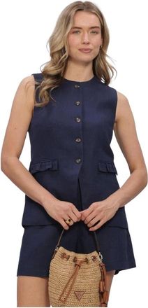 Y.A.S Y.a.s, Jassen, Dames, Blauw, M, Leer, Dames Blazers Yasagana Linen Blend Waistcoast S