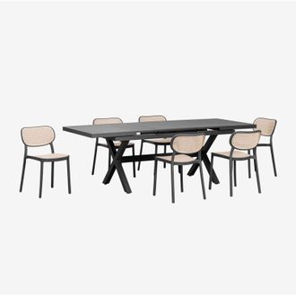 Sklum Sklum - Set Tavolo da Giardino Allungabile Rettangolare in Alluminio (180-240x90 cm) Karena e 6 Sedie da Giardino Omara