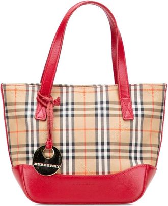 Burberry Pre-owned Handbags, female, Brown, Size: ONE SIZE Pre-owned Stylish Top Handle Bag with Plaid Pattern and Accent