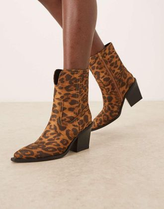 Asos Remone - Stivali stile western con tacco leopardati-Multicolore