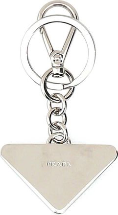 Prada Mens Two-Tone Leather And Metal Keychain F0002 Acciaio-Vitello Portachiavi Keychains
