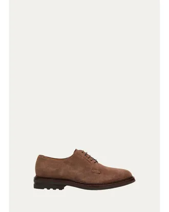 Brunello Cucinelli Mens Suede Lug-Sole Derby Shoes