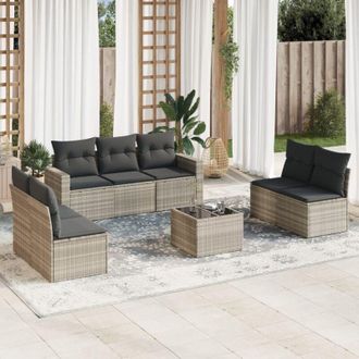 vidaXL Vidaxl - Set De Sof&aacute;s De Jard&iacute;n 8 Pzas Y Cojines Rat&aacute;n Sint&eacute;tico Gris
