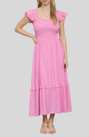 Blu Pepper Smocked Bodice Tiered Maxi Dress in Pink at Nordstrom, Size Medium