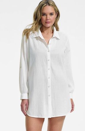 Lands End New Button-Up Shirt Cover-Up Dress in White at Nordstrom, Size 2X