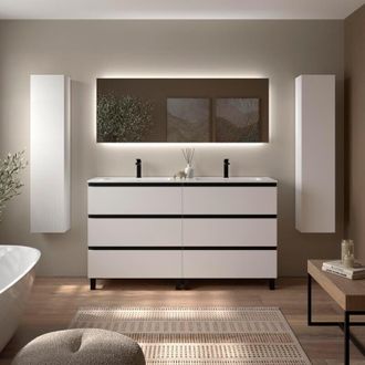 Cygnus Bath Mueble de Ba&ntilde;o BEQUIA METAL 3C 160cm Blanco Mate Lavabo Vilna Solid Surface