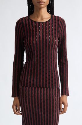 Zankov Lulu Open Stitch Stripe Sweater in Raisin Multi at Nordstrom, Size X-Small