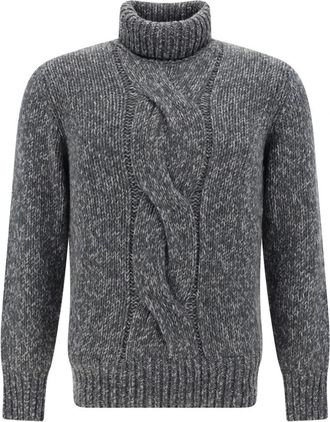 Brunello Cucinelli Luxueuze Grijze Trui met Hoge Hals - Heren - Cashmere truien - Grijs - L - Kasjmier - Truien & Vesten