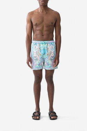 Camilla Elastic Waist Mid Length Boardshorts In Midsummer Mosaics