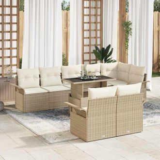 vidaXL Conjunto De Sof&aacute; De Jard&iacute;n Con Coj&iacute;n 9 Pcs Beige Polirat&aacute;n Vidaxl