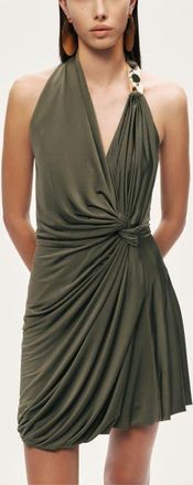 Nocturne Draped Halter Mini Dress in Khaki at Nordstrom, Size X-Small Eu