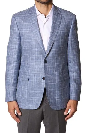 JB Britches Plaid Wool & Silk Blend Sport Coat in Light Blue at Nordstrom, Size 40