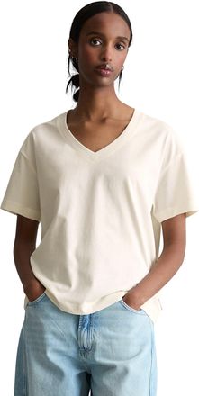 Marc O'Polo Denim V-Shirt MARC OPOLO DENIM, Damen, Gr. XL, silky wei&szlig;, Jersey, Obermaterial: 100% Baumwolle, regular fit, V-Ausschnitt, Shirts V-Shirt, regular aus Baum