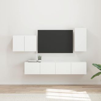 vidaXL Vidaxl Set Di Mobiletto Da Tv A Parete 4 Pz Bianco