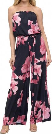 Ariella Printed Tube Jumpsuit In Black/pink
