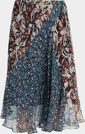 Dries Van Noten Sibanna Patchwork Crinkle Silk Chiffon Drawstring Skirt