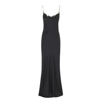 Paco Rabanne Gowns, female, Black, Size: XS Long Satin Dress with Chain Details