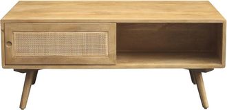 Miliboo Mesa De Centro Rectangular Con Almacenaje De Madera Maciza De Mango Y Ca&ntilde;a De Rat&aacute;n 100 Cm Acange