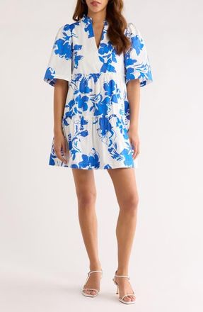 Sugarlips Gibson Dixie Tiered Cotton Dress in White-Cobalt-Multi at Nordstrom, Size X-Small