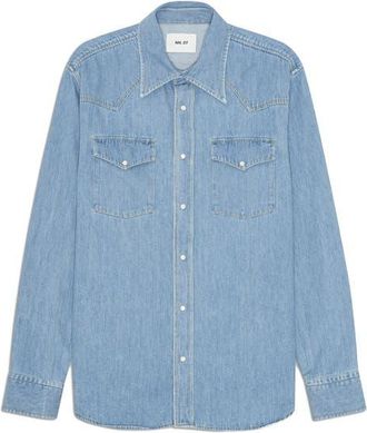 Nn.07 Ricky 50015 Cotton Corduroy Snap-Up Western Shirt in Light Indigo at Nordstrom, Size Xx-Large
