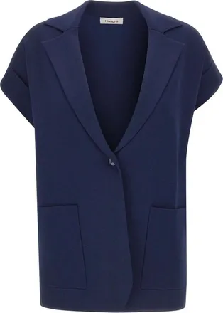 KANGRA Jassen, Dames, Blauw, S, Leer, Mouwloze Gebreide Blazer