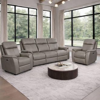 Aspire Home Accents Kingsmere 3 + 1 + 1 Power Recliner Sofa Set in Grey