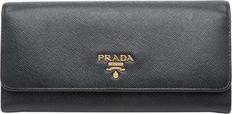 Prada Black Pink Leather Long Wallet (Tri-Fold) (Pre-Owned)