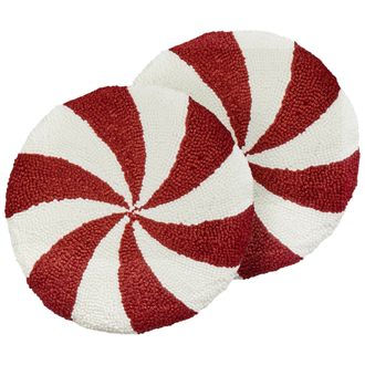 Beliani Beliani - Conjunto De 2 Cojines Redondos De Tela Bordada Rojo Y Blanco 40 Cm Swirl Candy