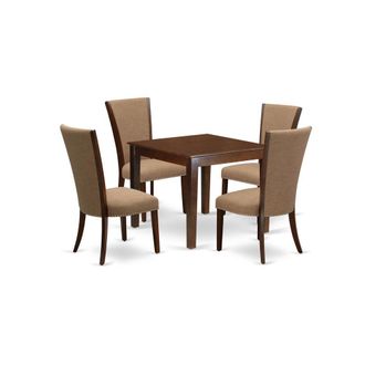 East West Furniture A modern dining table set of 4 wonderful kitchen dining chairs with Linen Fabric Light Sable color and a lovely dinner table