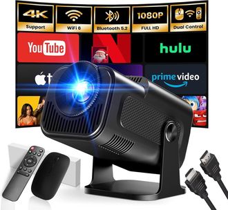 OEM [aplicaci&oacute;n Integrada] Miniproyector 4k Full Hd 19201080p Mejorado De 2025 Con Control Dual (rat&oacute;n), Android Tv, Wifi 6, Bluetooth 5.2, Rotaci&oacute;n De 18