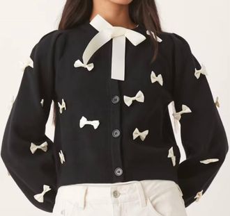 Never Fully Dressed Sophia Bow Cardigan In Black