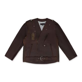Who Decides War by Ev Bravado BROWN PERFECTO LEATHER JACKET
